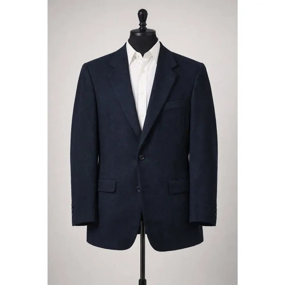 VTG Roundtree Yorke Preppy Sport Coat Blazer Two Button Navy 100% Camel Hair 41R